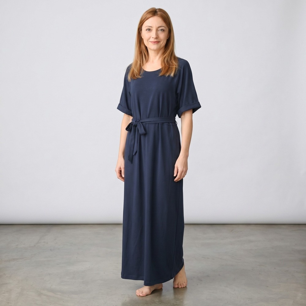 Tuckernuck Sawyer Wrap Maxi Dress L Navy Cotton Casual Minimalist Quiet Luxury - Picture 1 of 11
